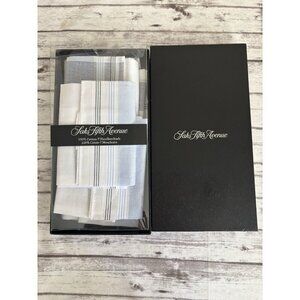 Saks Fifth Avenue 5 Large Mens Polycotton Hankies Handkerchiefs Hanky White Blue